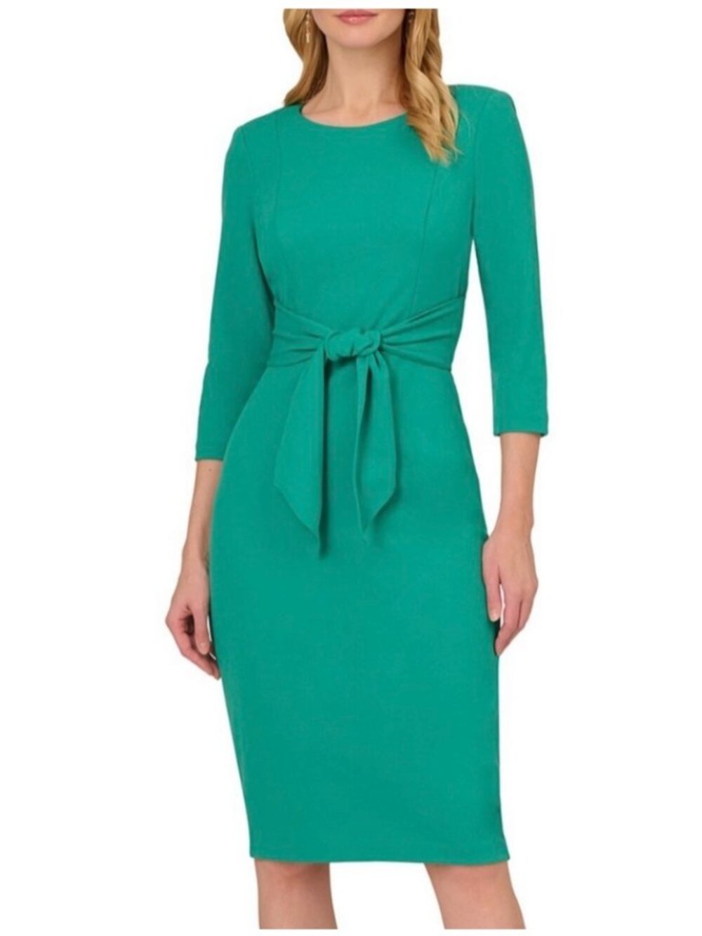 NWT Adrianna Papell Stretch Crepe Tie Waist Midi Sheath Dress. Size 8